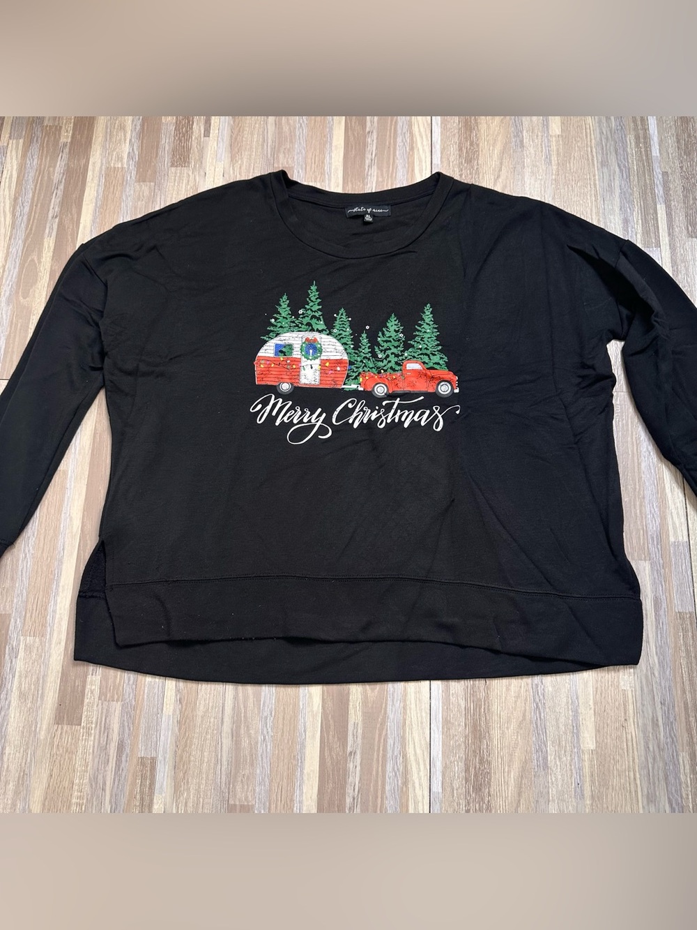 Merry Christmas Black Graphic Sweatshirt with Red Truck Women’s XL